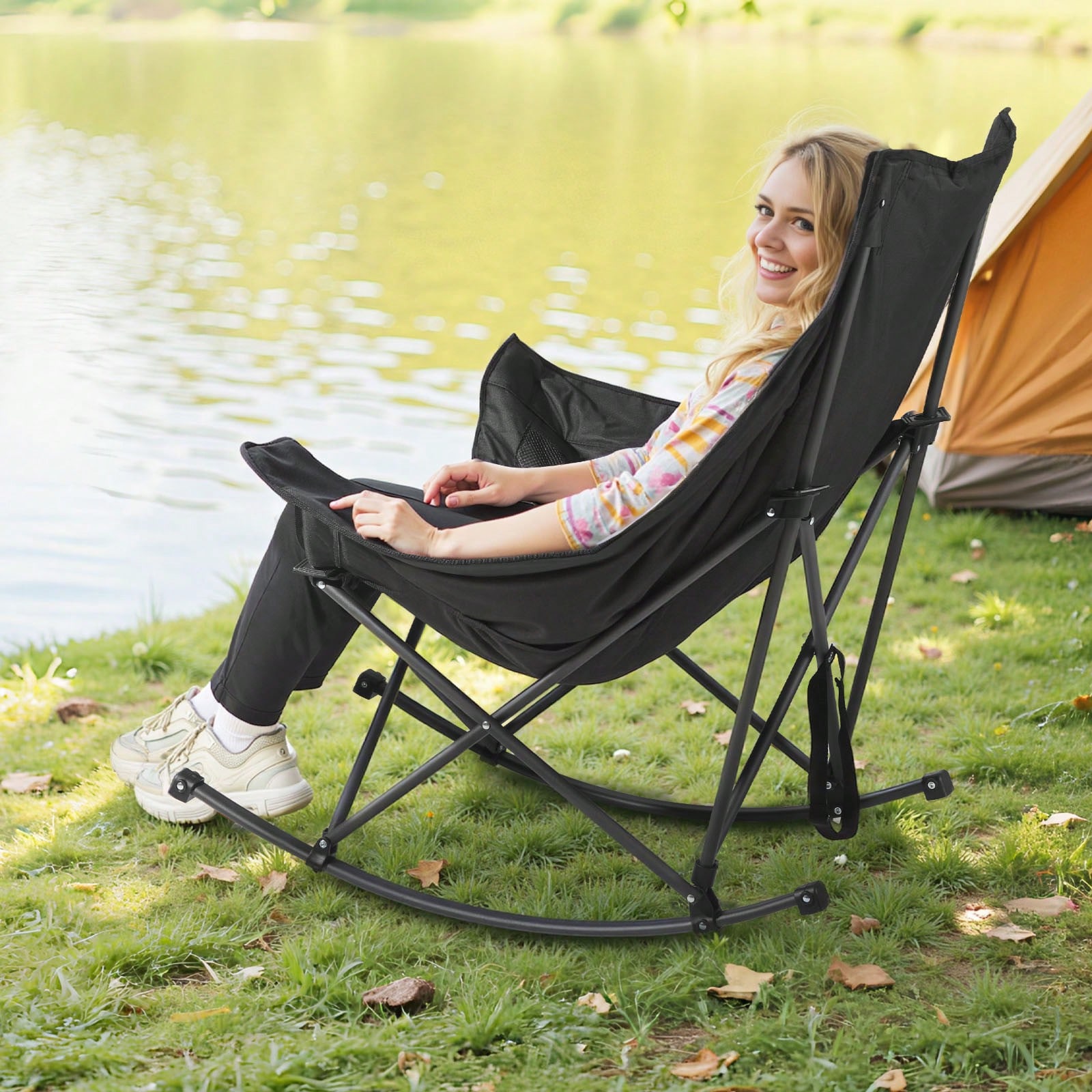 Outdoor Camping Rocking Chair - Rocking Camping Chair, Portable Folding Rocker,