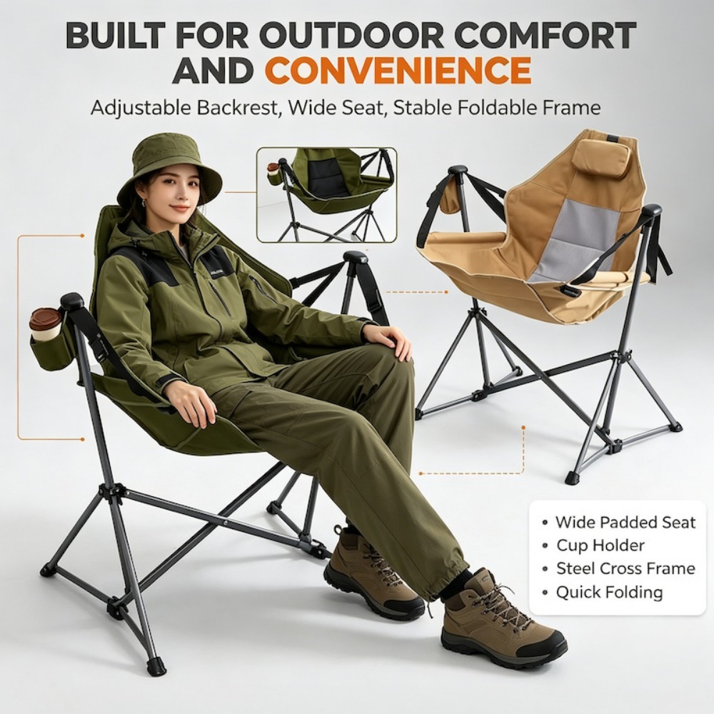 Portable Outdoor Leisure Chair - Outdoor Camping Rocking Chair ulasan dan harga