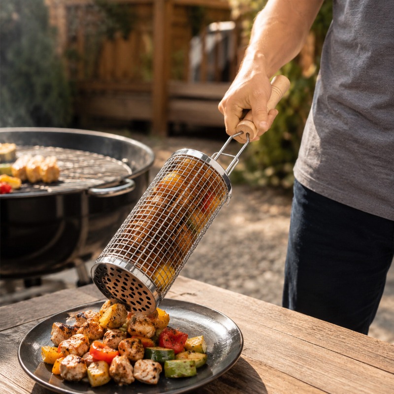 Round Barbecue Grill Basket Se - Outdoor Camping Set ulasan dan harga