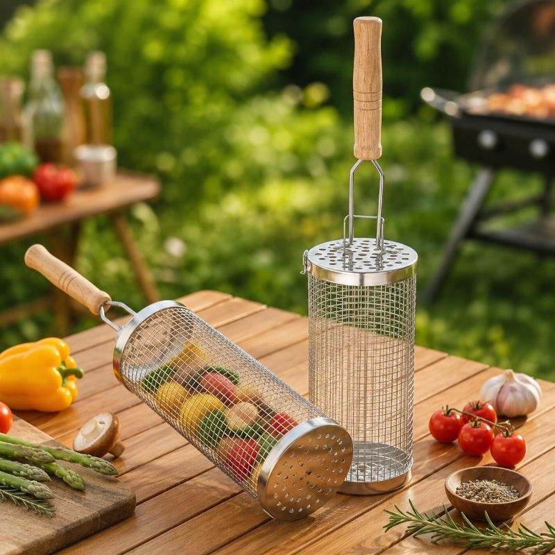 Round Barbecue Grill Basket Se - Outdoor Camping Set ulasan dan harga